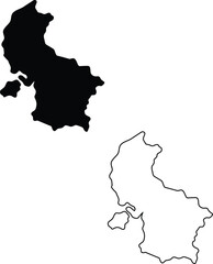 A unique geographical area presented as a black filled silhouette and an outline on a stark white background