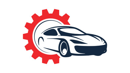 Automotive service logo featuring a sporty car and red gear emblem