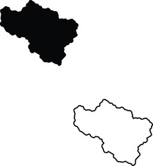 Black silhouette and outline of a distinct geographical area map prominently displayed on a clean white background