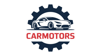 Modern car silhouette within a gear emblem for carmotors automotive business