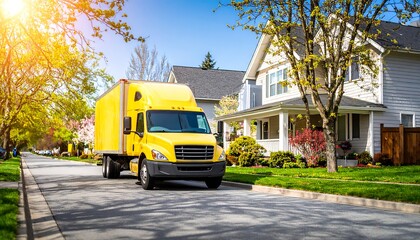 Moving truck on a suburban street