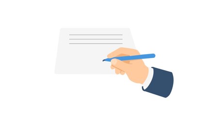 Animated hands signing a contract with pen and paper, symbolizing legal agreement, document approval, or business negotiation. Clean minimalist motion graphic ideal for fintech platforms, office prese