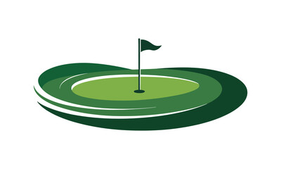 Green golf hole flag icon with undulating fairway and rough texture graphic