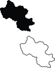 Fototapeta premium A minimalistic black solid shape and corresponding outline of an unidentified continental region against white