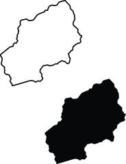 A broad and irregular geographic region is presented with a solid black fill and a matching detailed outline