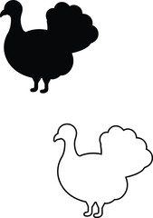 A solid black turkey silhouette stands prominently next to a detailed white outline of the same festive bird