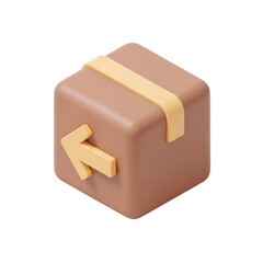Isometric 3D Pastel Brown Return Box with Curved Arrow Symbol in Toy-Like Rounded Style on White Background