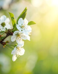 Blossoming spring branch with sunlight