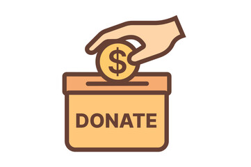Charitable Giving A Hand Placing a Dollar Coin into a Donation Box Fundraising and Philanthropy Illustrated Concept