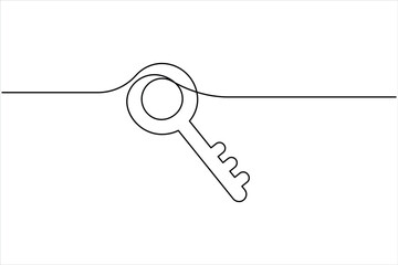 Continuous one line art drawing of key. Single line drawing illustration of key. Security concept continuous one line art. Single line art illustration white background