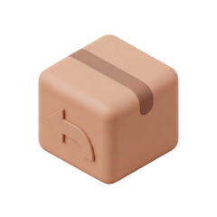 Isometric 3D Pastel Brown Return Box with Curved Arrow Symbol in Toy-Like Rounded Style on White Background