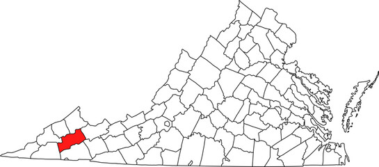 Detailed vector map of Virginia highlighting Russell County, a large, rural Appalachian territory in the southwest, historically known for its extensive coal fields.

