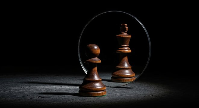 Chess pawn sees king reflection in mirror aspirational goals