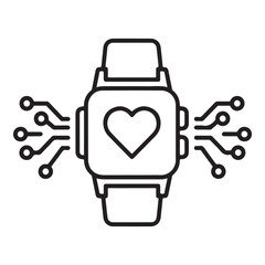 Smartwatch with heart icon and circuit board connections