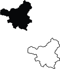 This image displays a unique geographic territory depicted as both a solid black form and a distinct line drawing