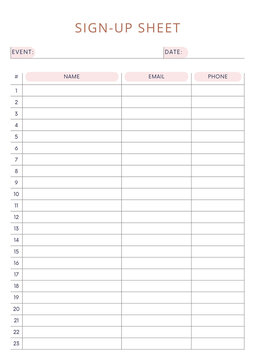 Minimalist Clean Sign Up Sheet