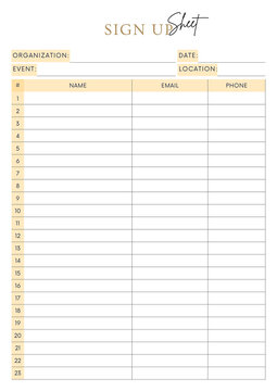 Simple Minimalist Sign Up Sheet Planner