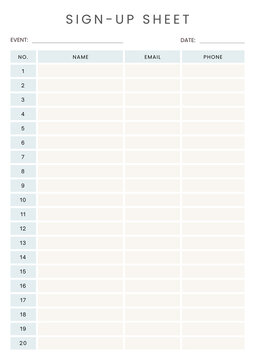 Minimalist Sign Up Sheet Planner