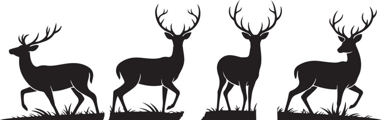 Deer silhouette vector set, Collection of reindeer silhouette isolated on white background. vector illustration