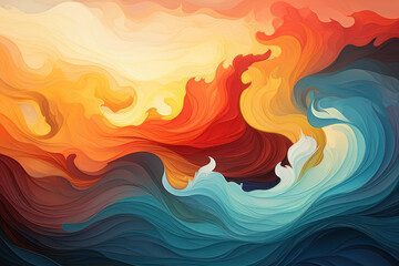 Abstract background. Colored paint, waves, water and fire. AI generative.