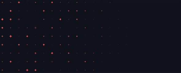 Night sky with glowing coral stars on dark field, calm dreamy mood. Cosmic background for web hero, app splash, poster, banner, social cover. Minimal flat style. Vector illustration