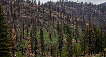 Forest landscape after fire natural environment