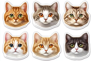 Set of realistic cat face illustrations for stickers