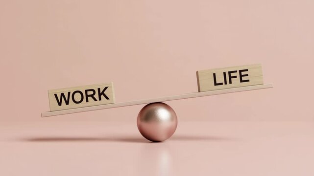 Work-Life Balance: A conceptual image of a seesaw with WORK and LIFE at opposite ends, emphasizing the crucial equilibrium between personal and professional responsibilities.
