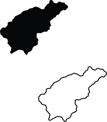 Solid black contour and thin line map outline depicting a specific geographical land region