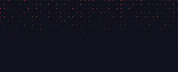 Star Night Background With Red Coral Sparkle On Dark Sky, Minimal Copy Space Banner For Party, Event, Web And Social Designs. Modern Elegant Cosmic Texture. Vector Illustration