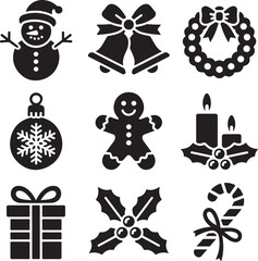 Icon Set Christmas, black, vector, isolated