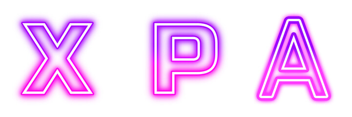Neon Futuristic Letters X, P, A – Glowing Typography Design, Futuristic Neon Alphabet – Letters X, P, A with Glow Effect, Glowing Neon Letters X, P, A – Modern Futuristic Typeface