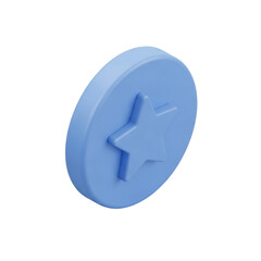Isometric 3D Round Pastel Blue Product Rating Badge with Bold Star Symbol in Toy-Like Smooth Embossed Style