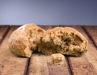 Freshly baked tasty sourdough bread on desk