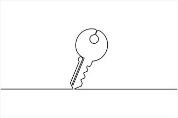 Continuous one line art drawing of key. Single line drawing illustration of key. Security concept continuous one line art. Single line art illustration white background