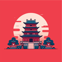 Red Chinese Temple Illustration
