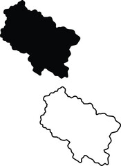 Solid black shape and clear outline of the Indian state of Uttarakhand presented against a pure white background