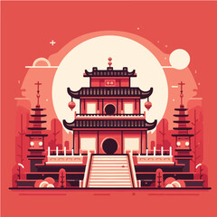 Red Chinese Temple Illustration
