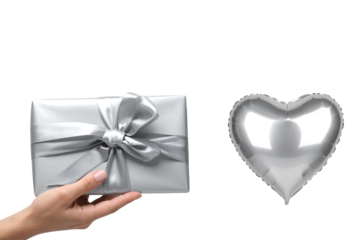 Png silver gift box and heart isolated on transparent background stock royalty freenew image