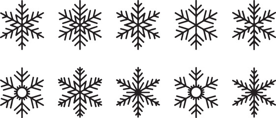 Snowflakes. Snowflakes in flat design. Black snowflake. Snowflakes, isolated. Vector illustration