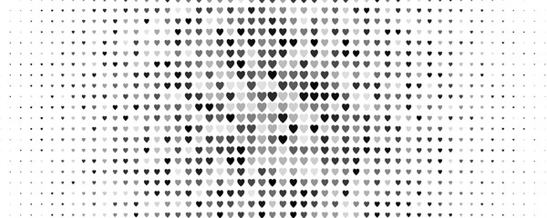 Love Heart Halftone Pattern Background, Black And Gray Gradient Hearts On White Create Abstract Wave Texture, Seamless Minimal Romantic Design For Valentine And Wedding Projects. Vector Illustration.