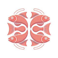Fototapeta premium Symmetrical Fish Arrangement, Red Ocean Creatures T-shirt Design Element