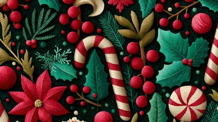 Christmas embroidery seamless pattern with festive elements