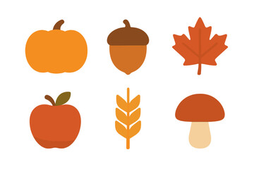 Simple autumn harvest featuring pumpkin acorn maple leaf wheat and mushroom