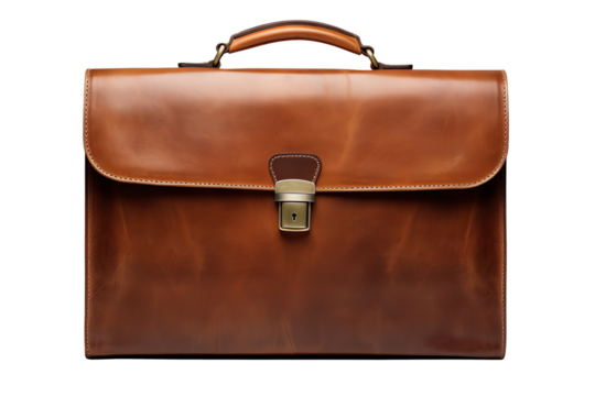 Brown Leather Briefcase on a transparent background