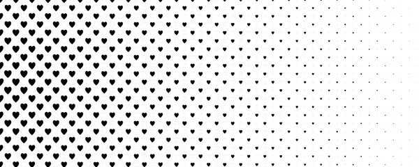 Heart Halftone Pattern Background In Black And White For Love, Romance, Wedding And Valentine Design. Minimal Abstract Geometric Texture, Modern Print. Vector Illustration.