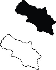 This horizontal black silhouette and outline map clearly delineates the distinct geographical shape of a long territory