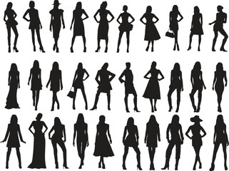 group of people silhouettes girls set