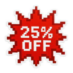 Obraz premium Red burst sticker with 25% OFF sale in pixelated style, vibrant retail discount promo on transparent background.