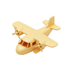 Isometric 3D Pastel Yellow Small Cargo Airplane with Twin Propellers and Open Cargo Bay in Toy-Like Style